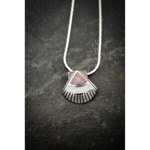 Pink and White Opal Sterling Silver Sea Shell Pendant